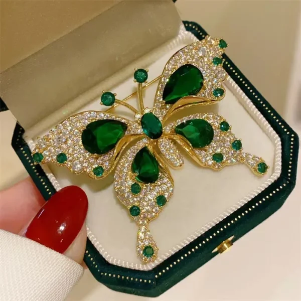 Retro Green Emerald Crystal Butterfly Brooches - Image 3