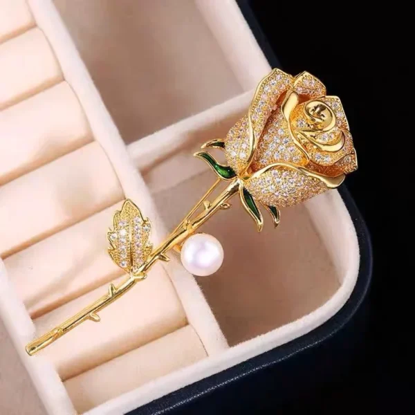 Elegant Gold Color Rose Flower Brooches - Image 5