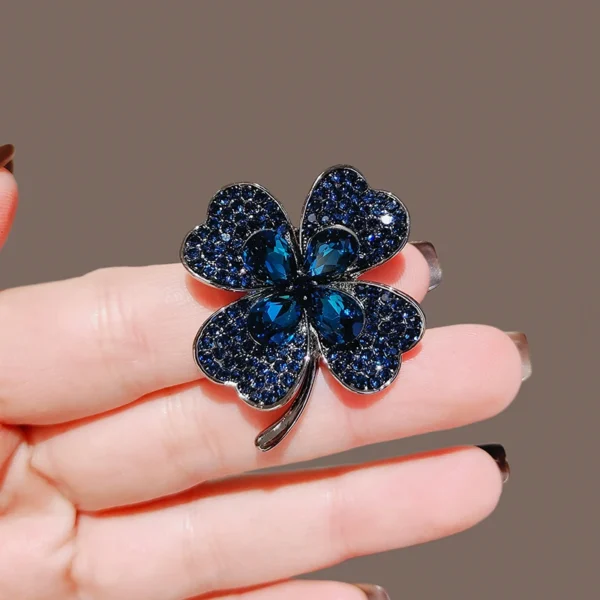 Blue Crystal Four-Leaf Clover Brooches - Image 5