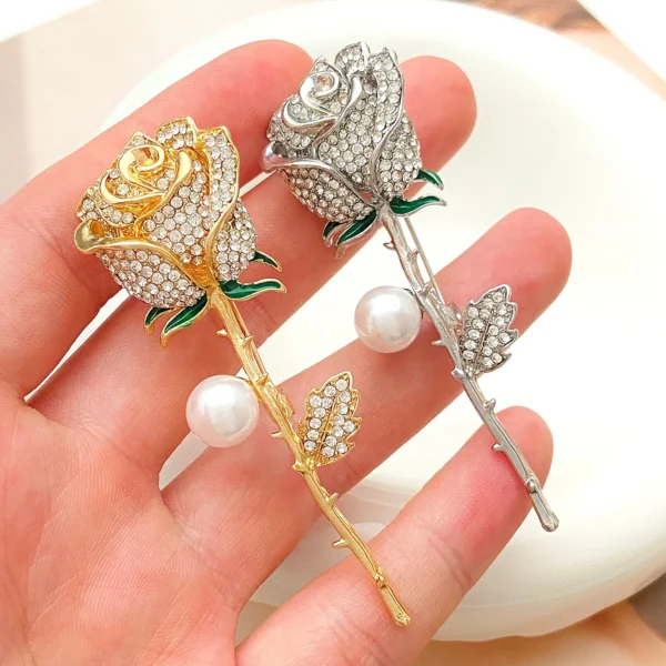 Elegant Gold Color Rose Flower Brooches - Image 4