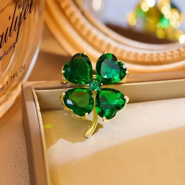 Delicate Green Crystal Lucky Four Leaf Clover Brooches - Image 4