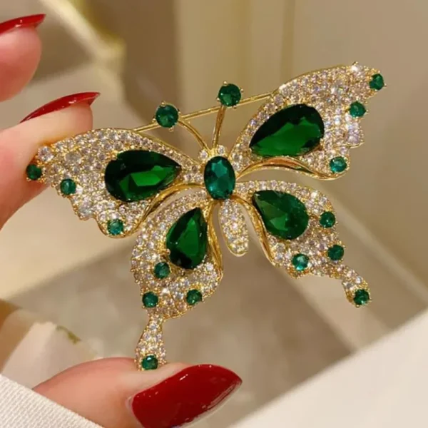 Retro Green Emerald Crystal Butterfly Brooches