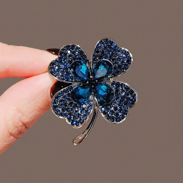 Blue Crystal Four-Leaf Clover Brooches