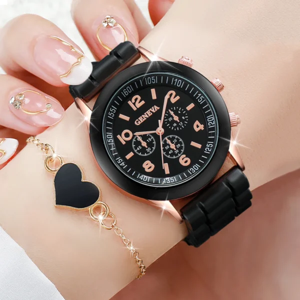 4pcs/set Women Watches Fashion Silicone Band Women Quartz Watches Heart Jewelry Set(Without Box) - Image 5