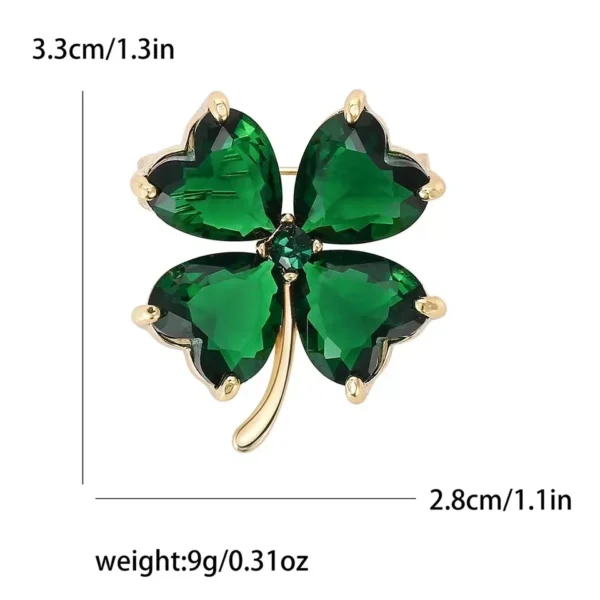 Delicate Green Crystal Lucky Four Leaf Clover Brooches - Image 6