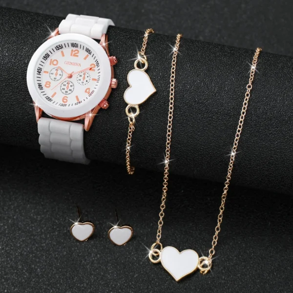 4pcs/set Women Watches Fashion Silicone Band Women Quartz Watches Heart Jewelry Set(Without Box) - Image 4