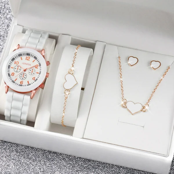 4pcs/set Women Watches Fashion Silicone Band Women Quartz Watches Heart Jewelry Set(Without Box) - Image 2