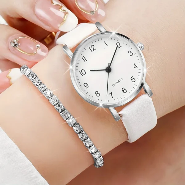 6PCS/Set Fashion Women's Quartz Watch Leather Band Analog Quartz Watches with Diamond Jewelry(Without Box) - Image 3