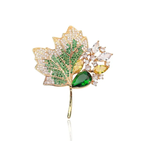 Vintage Green Crystal Maple Leaves Brooches - Image 6