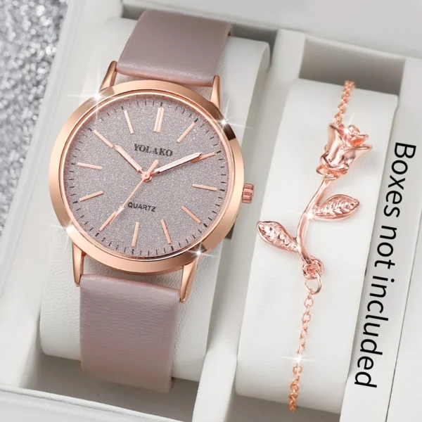 2PCS/Set Women's Quartz Watches Rose Flower Bracelet