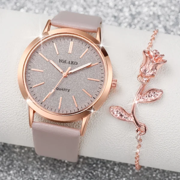 2PCS/Set Women's Quartz Watches Rose Flower Bracelet - Image 7