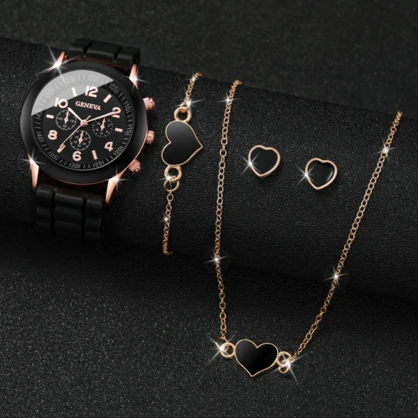 4pcs/set Women Watches Fashion Silicone Band Women Quartz Watches Heart Jewelry Set(Without Box) - Image 8