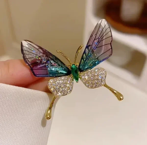 Retro Green Emerald Crystal Butterfly Brooches - Image 9