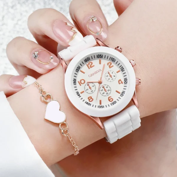 4pcs/set Women Watches Fashion Silicone Band Women Quartz Watches Heart Jewelry Set(Without Box) - Image 6