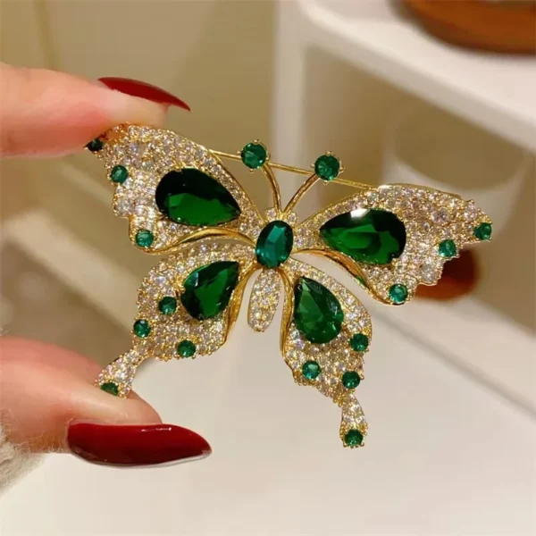 Retro Green Emerald Crystal Butterfly Brooches - Image 4