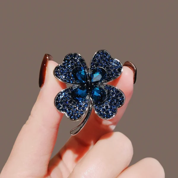 Blue Crystal Four-Leaf Clover Brooches - Image 2